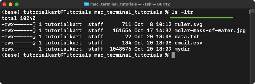 List Files and Directories in Mac Terminal - Sort in reverse order of modification time